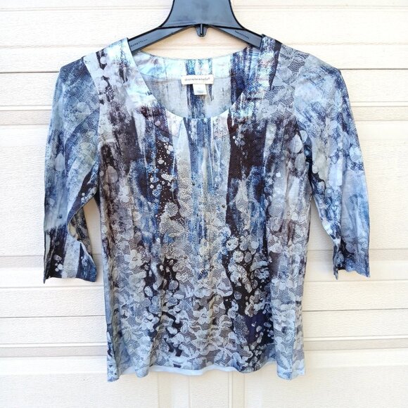 Christopher Banks Womens Medium Top 3/4 Sleeve Abstract Print Rhinestone Blouse - Picture 1 of 5